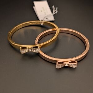 Kate Spade Gold and Rose Gold Bow Bracelets With Clear Rhinestones